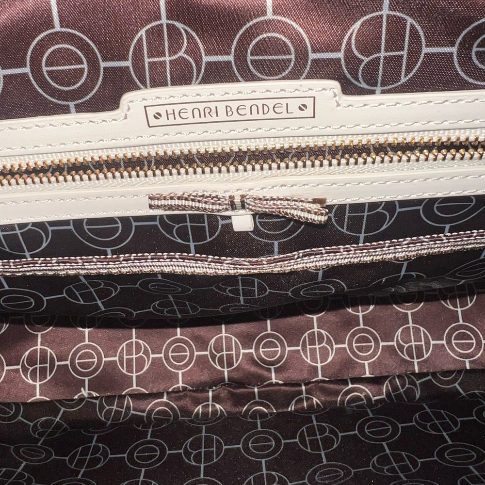 EUC Henri Bendel Saffiano Leather Shoulder Bag Tan Camel Leather Adjustable - Picture 11 of 13